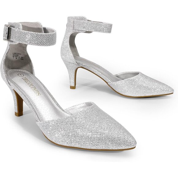 Dream Pairs Women's Silver Faux Suede pointed Toe Kitten Heels Pumps Shoes - Picture 3 of 7